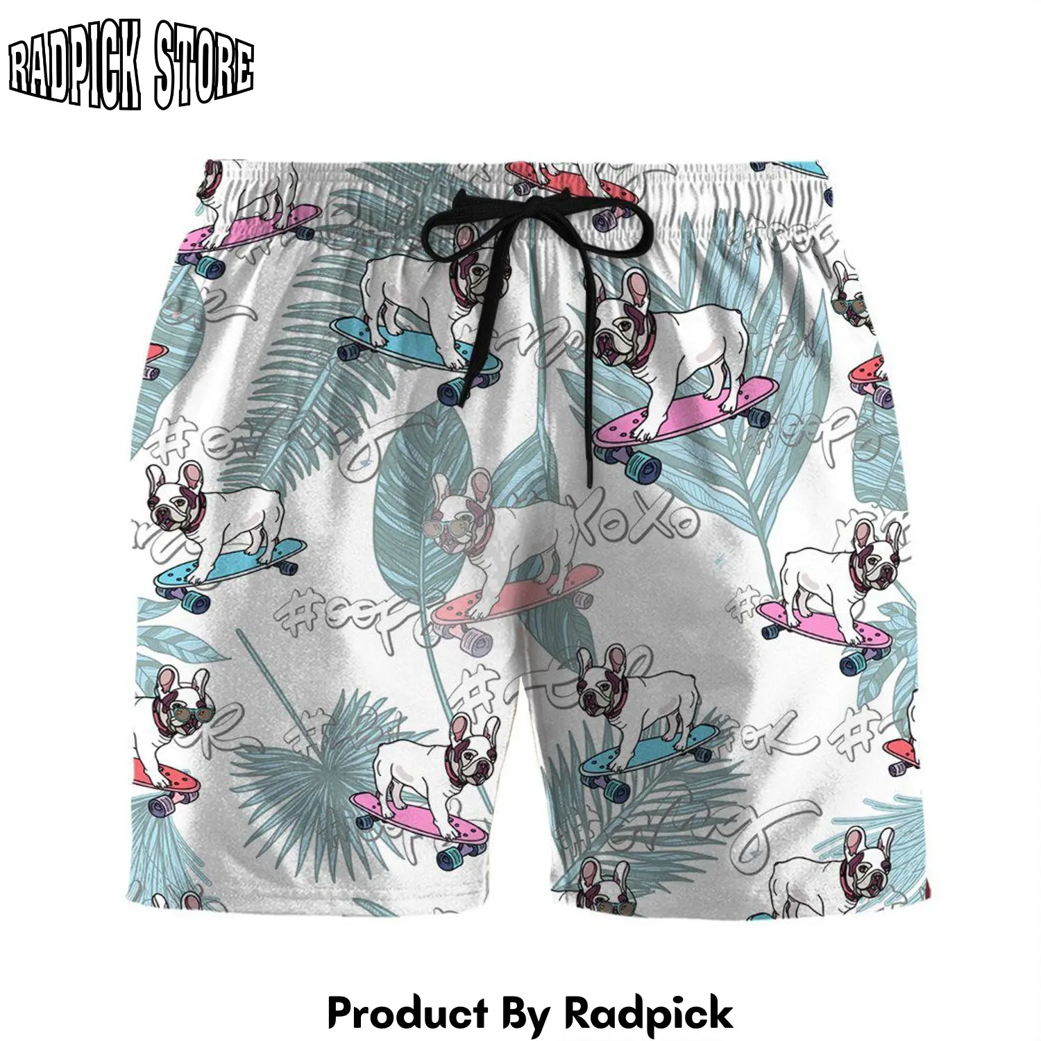 Radpick 3d french bulldog on skateboard custom beach shorts swim trunks rp631515